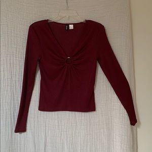 Deep v-neck wine colored blouse